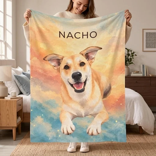 Nacho's finished custom pet photo blanket