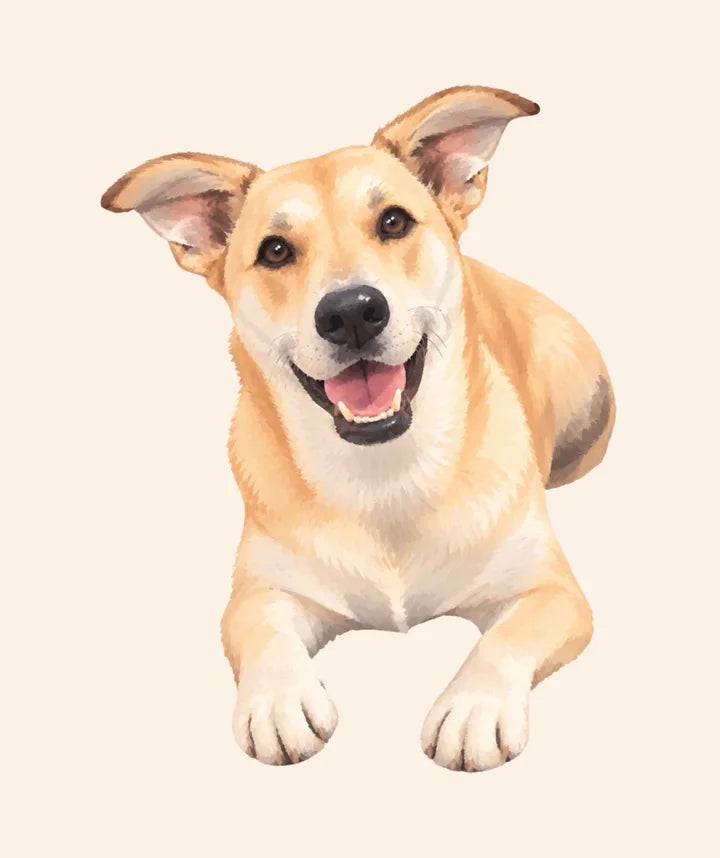Custom pet portrait artwork of Nacho, painted from his photo