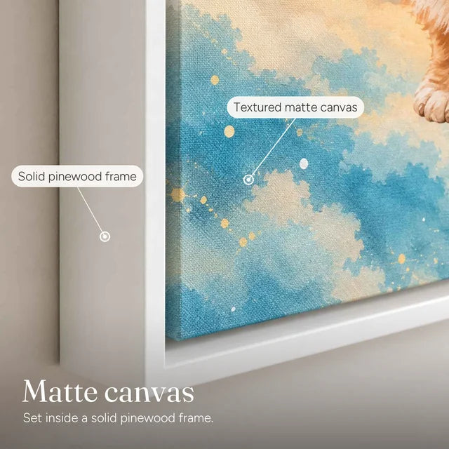 Close-up of the white pinewood frame and textured matte canvas of the Everyday Love Portrait